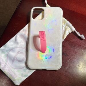 Loopy Case Iridescent White leopard embossed pattern with Pink Grip IPhone 11